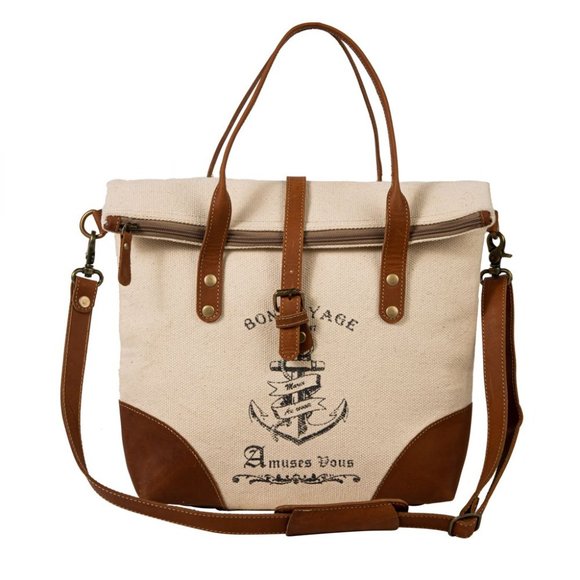 Myra Bag Handbags - Myra Bag Handmade High Shoulder Bag Upcycled Canvas & Cowhide Leather